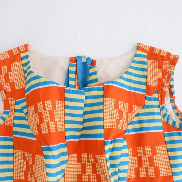 Handmade Orange and Blue Matching Peplum Sleeve  Shirt & Pencil Skirt Set - Picture 8 of 16